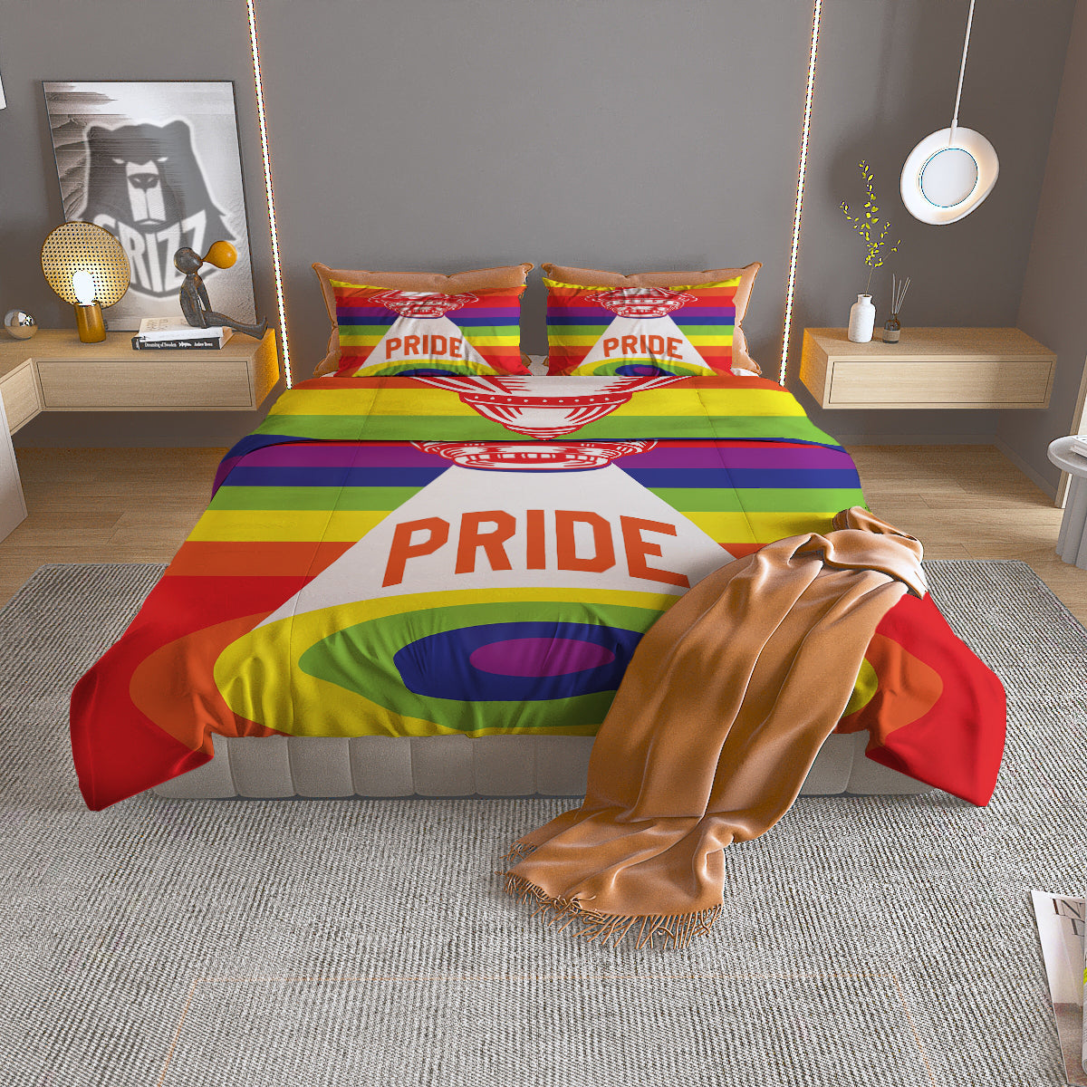 UFO LGBT Pride Rainbow Print Duvet Cover Bedding Set