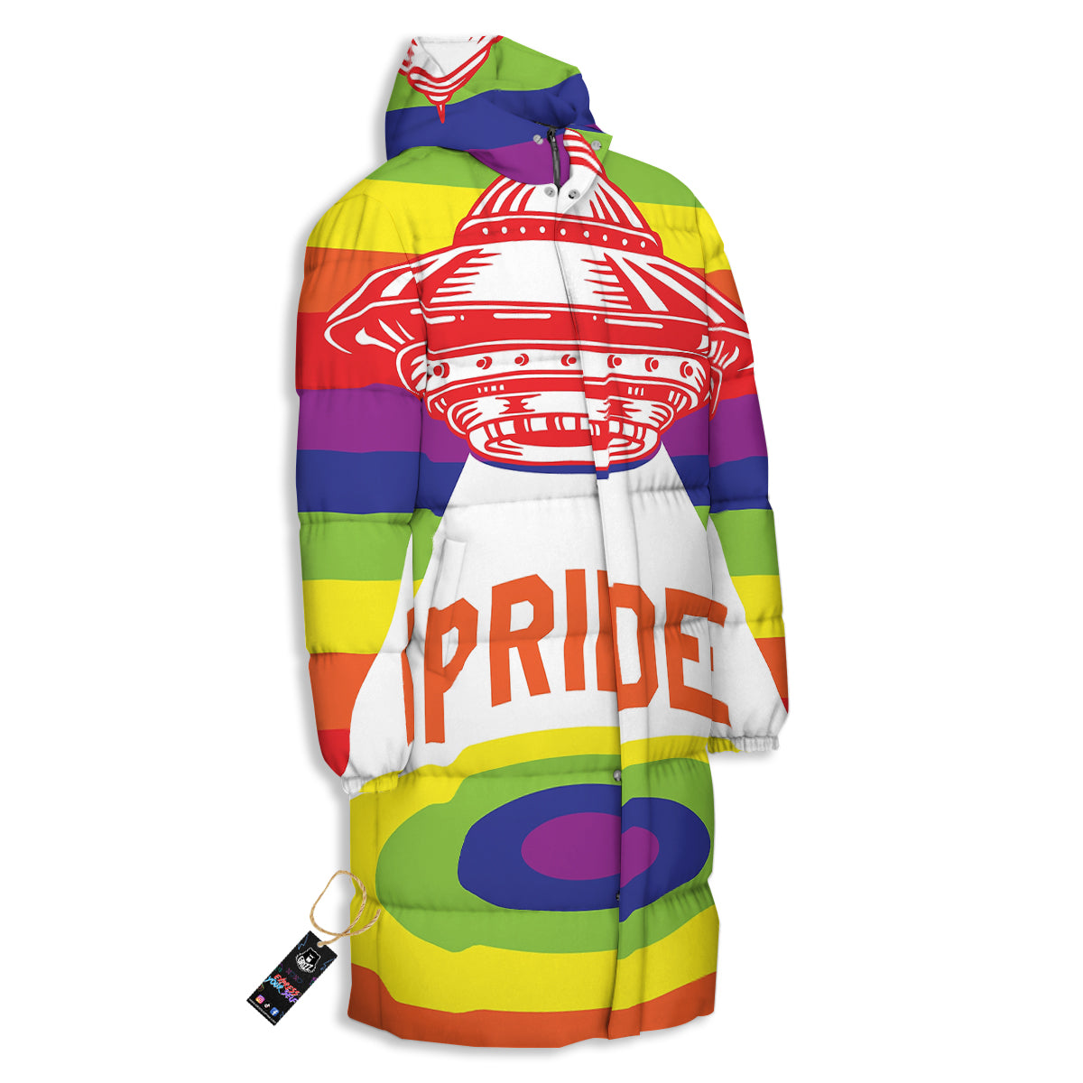 UFO LGBT Pride Rainbow Print Long Down Jacket-grizzshop