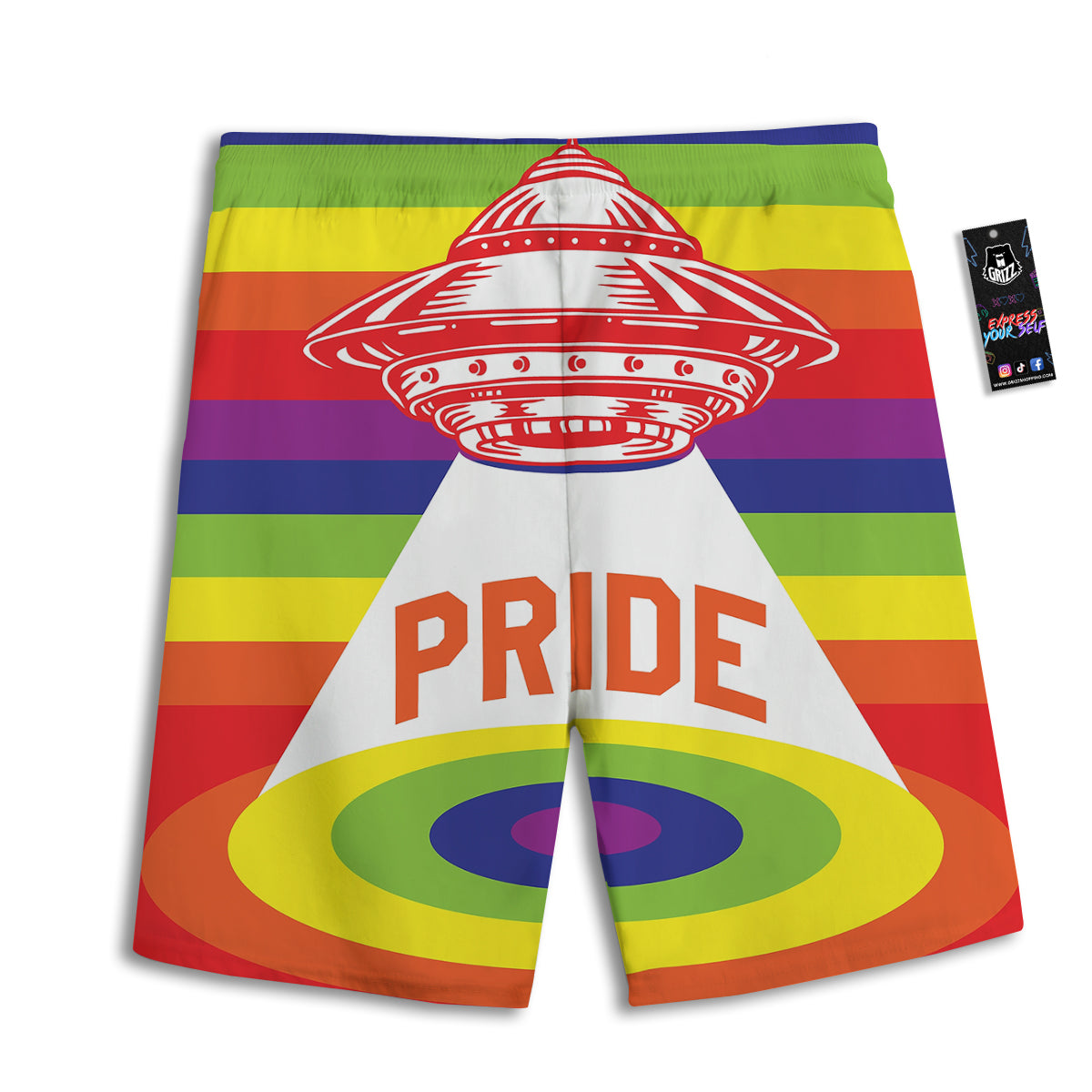 UFO LGBT Pride Rainbow Print Men's Athletic Shorts