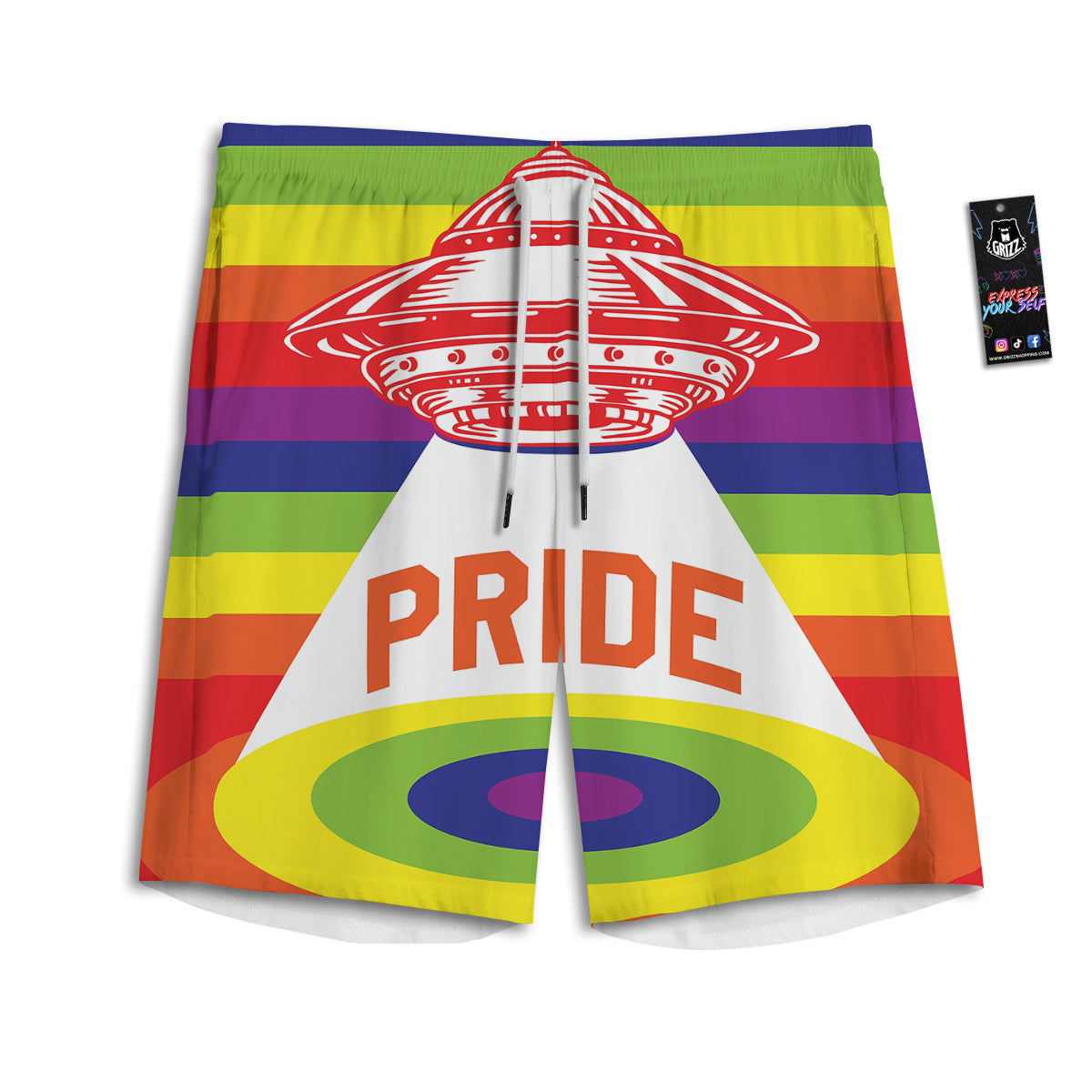 UFO LGBT Pride Rainbow Print Men's Athletic Shorts