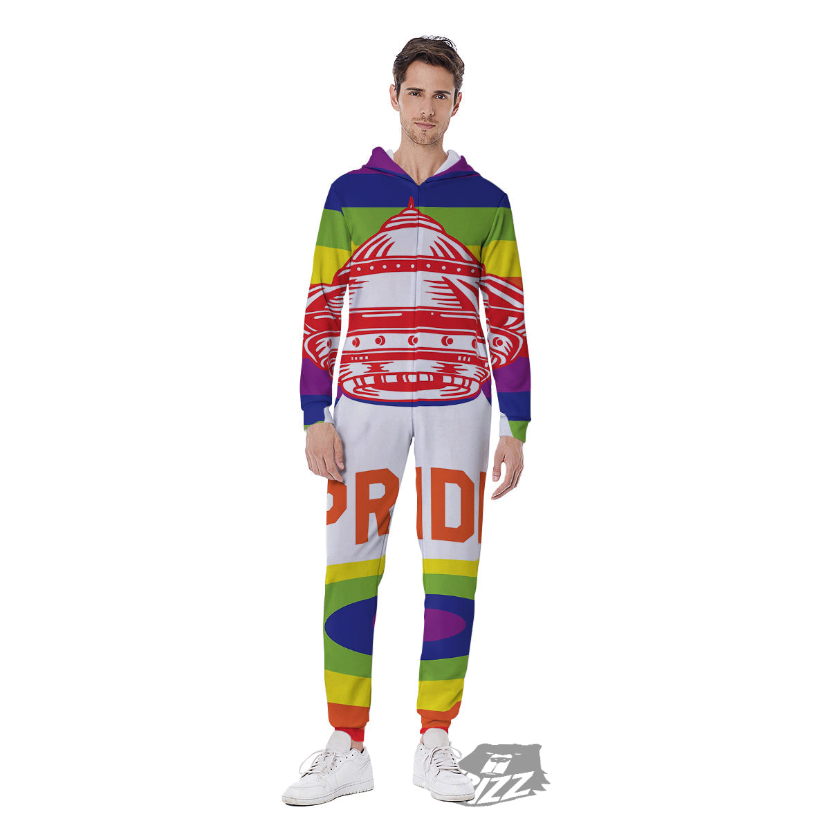 UFO LGBT Pride Rainbow Print Men's Jumpsuit-grizzshop