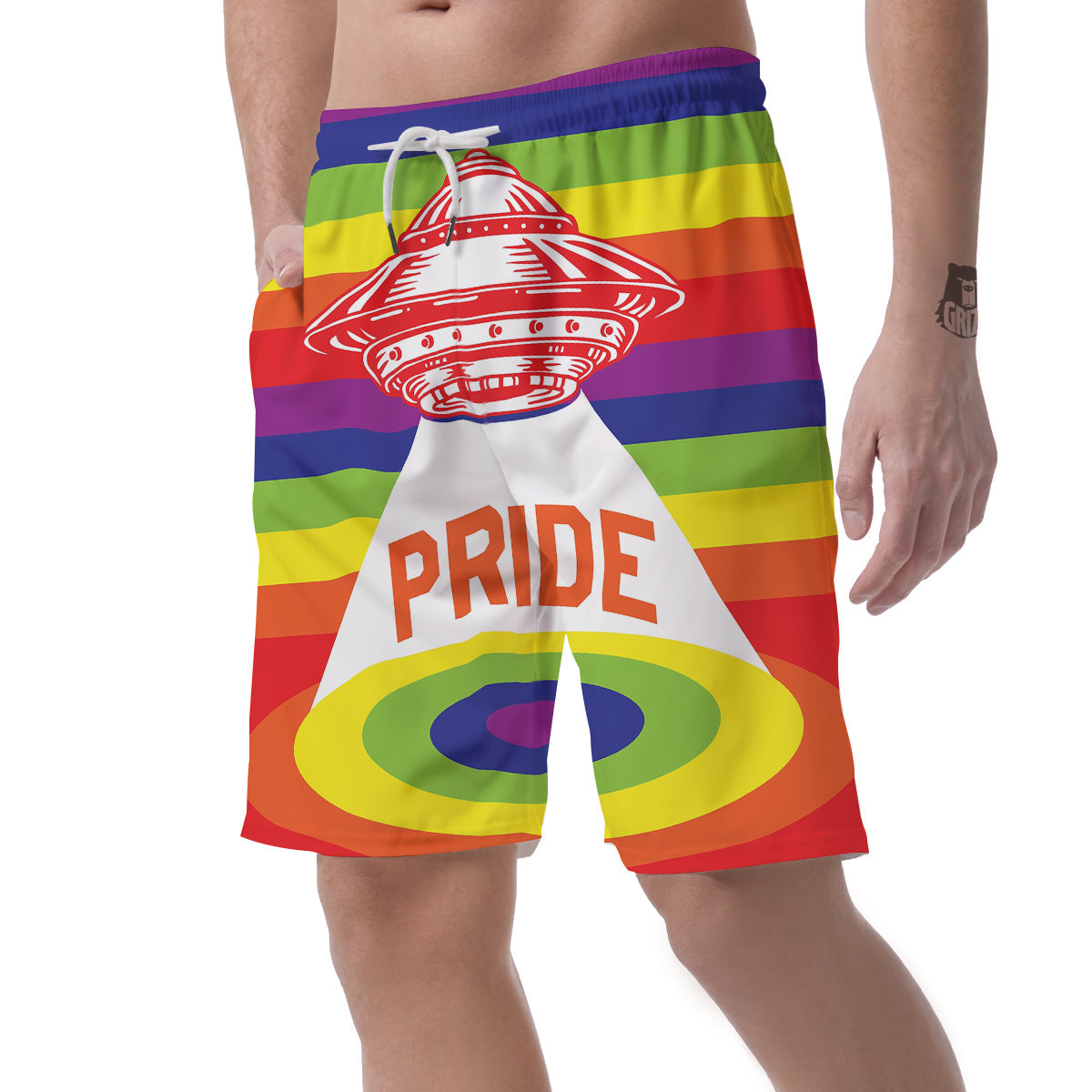 UFO LGBT Pride Rainbow Print Men's Shorts-grizzshop