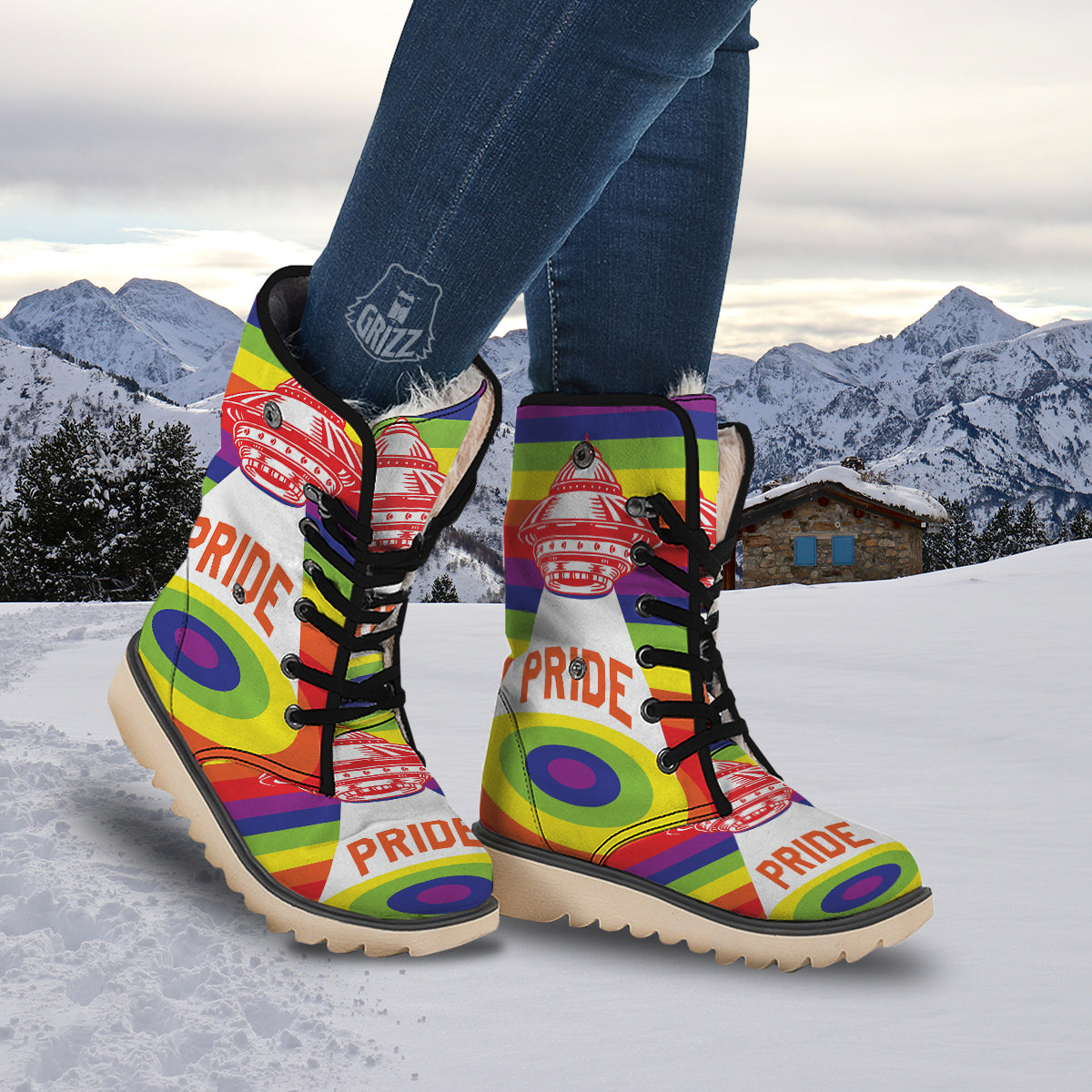 UFO LGBT Pride Rainbow Print Snow Boots-grizzshop