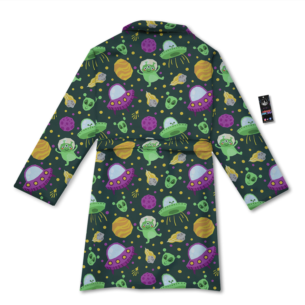UFO Little Green Alien Print Pattern Bathrobe-grizzshop