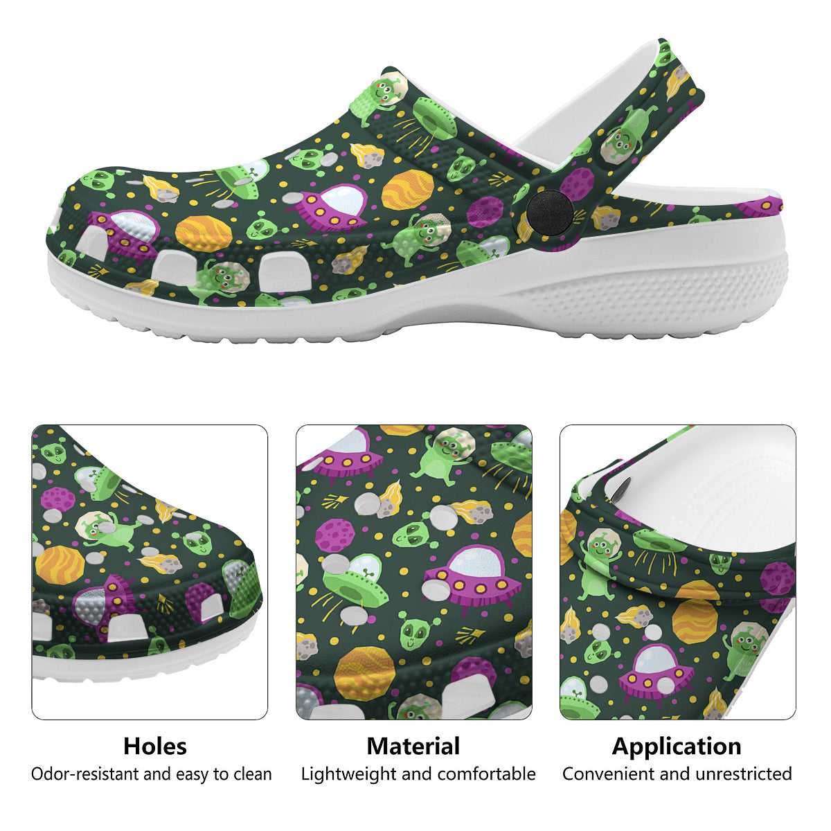 UFO Little Green Alien Print Pattern Clog-grizzshop