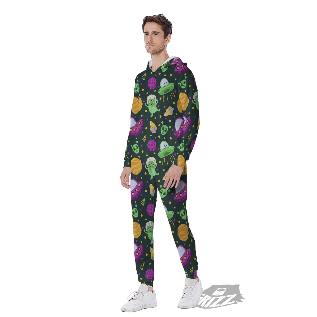 UFO Little Green Alien Print Pattern Men's Jumpsuit-grizzshop