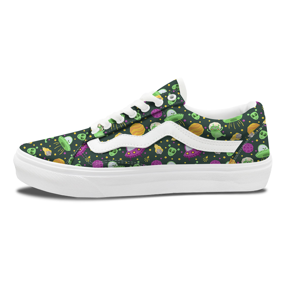 UFO Little Green Alien Print Pattern Skate Shoes-grizzshop