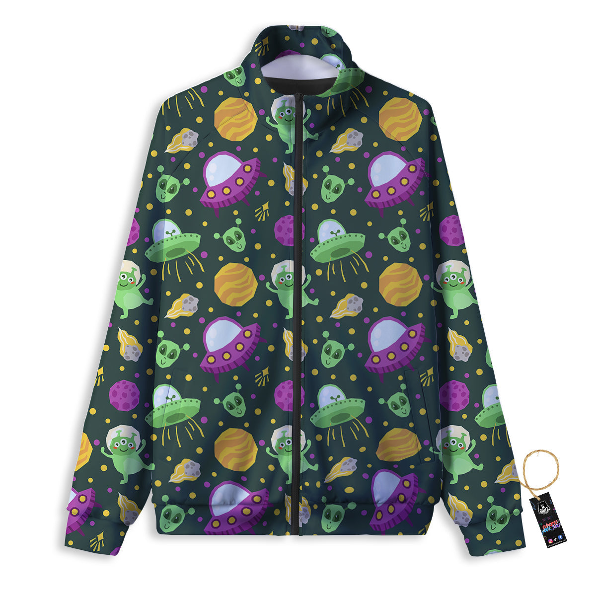 UFO Little Green Alien Print Pattern Track Jacket-grizzshop