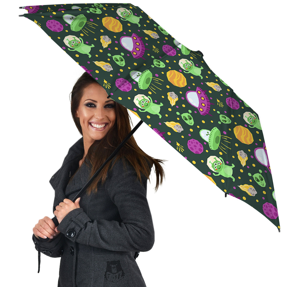 UFO Little Green Alien Print Pattern Umbrella-grizzshop