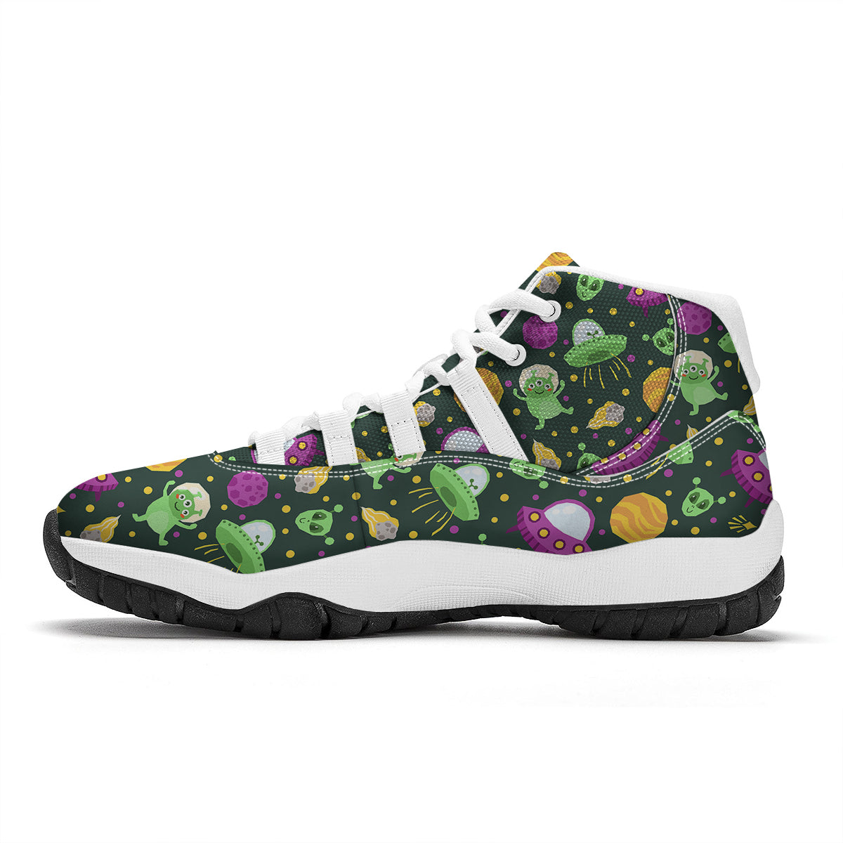 UFO Little Green Alien Print Pattern White Bball Shoes-grizzshop