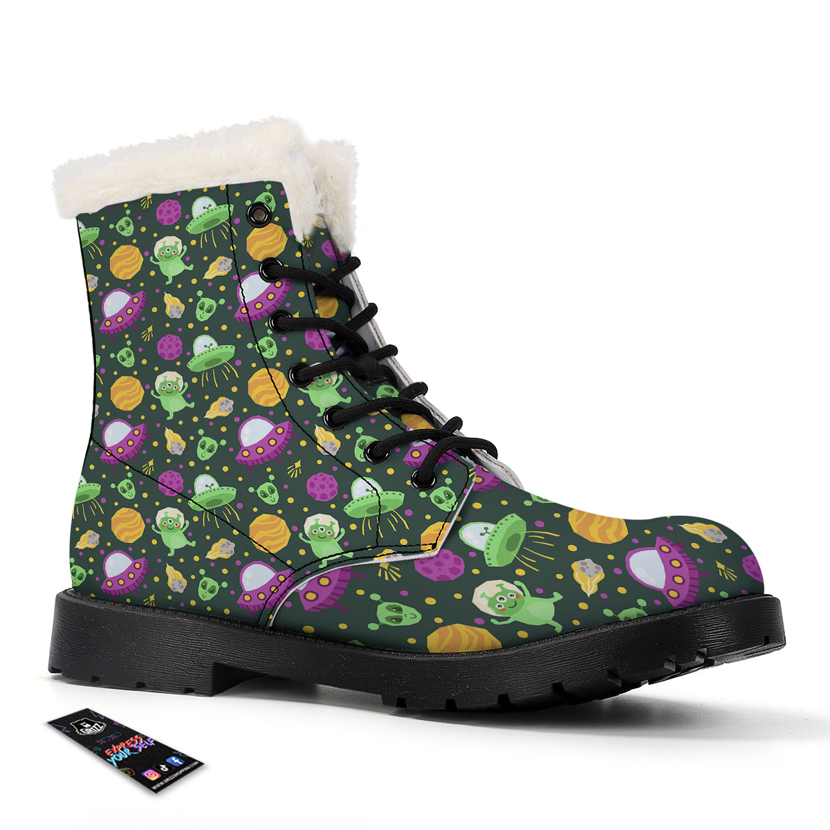 UFO Little Green Alien Print Pattern Winter Boots-grizzshop