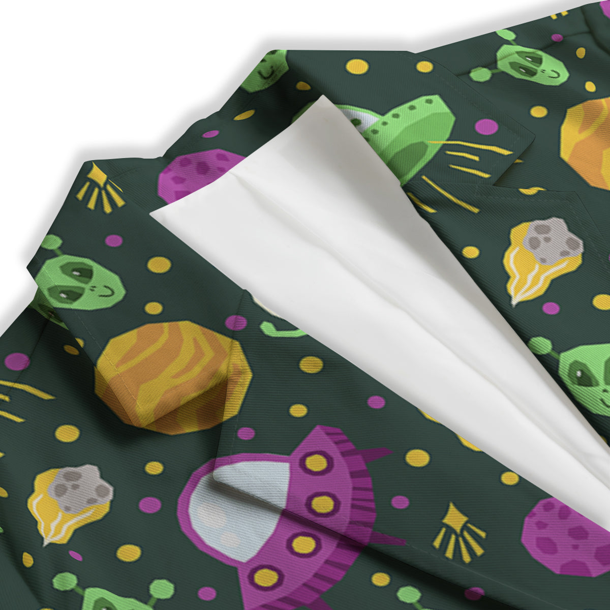 UFO Little Green Alien Print Pattern Women's Blazer-grizzshop