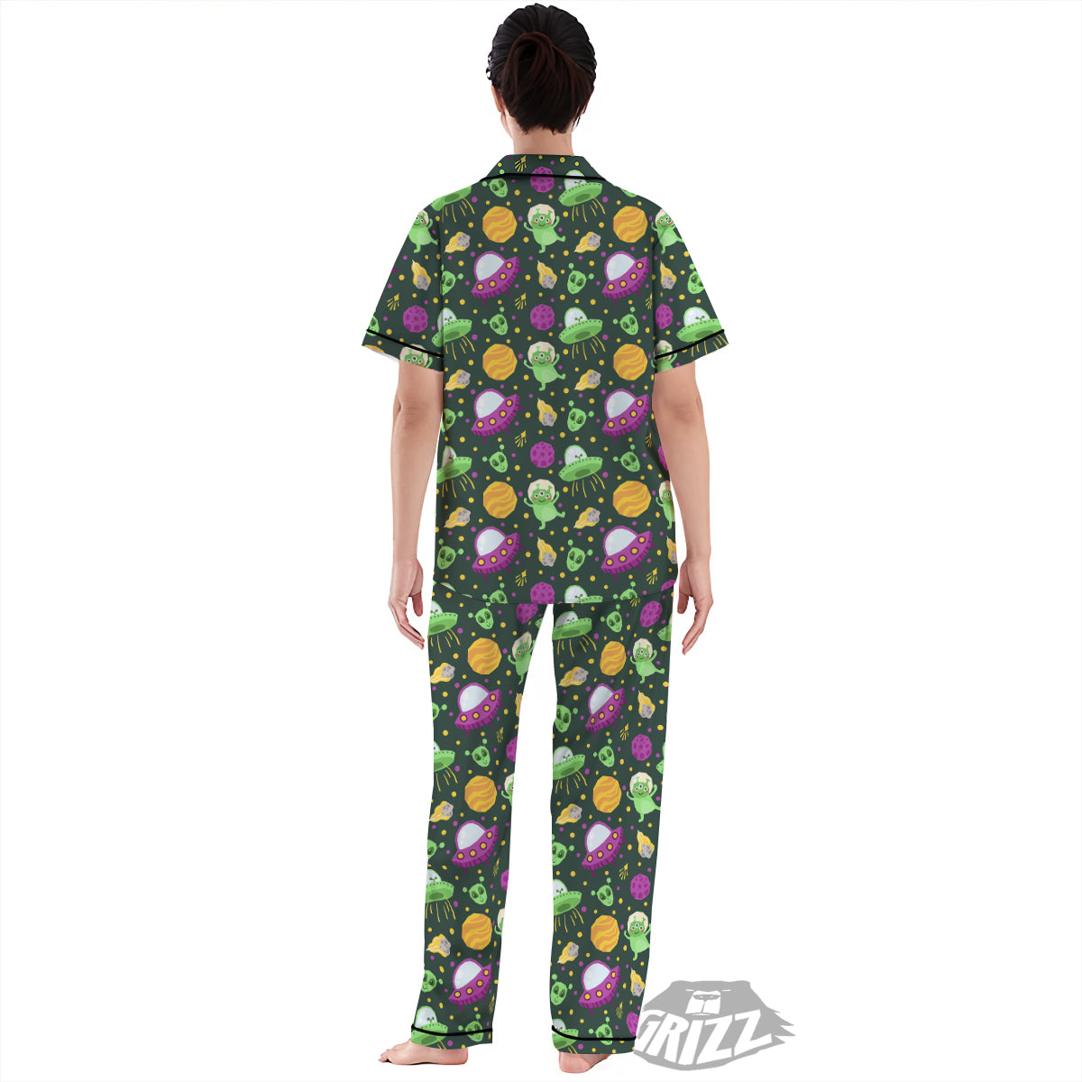 UFO Little Green Alien Print Pattern Women's Pajamas Set-grizzshop