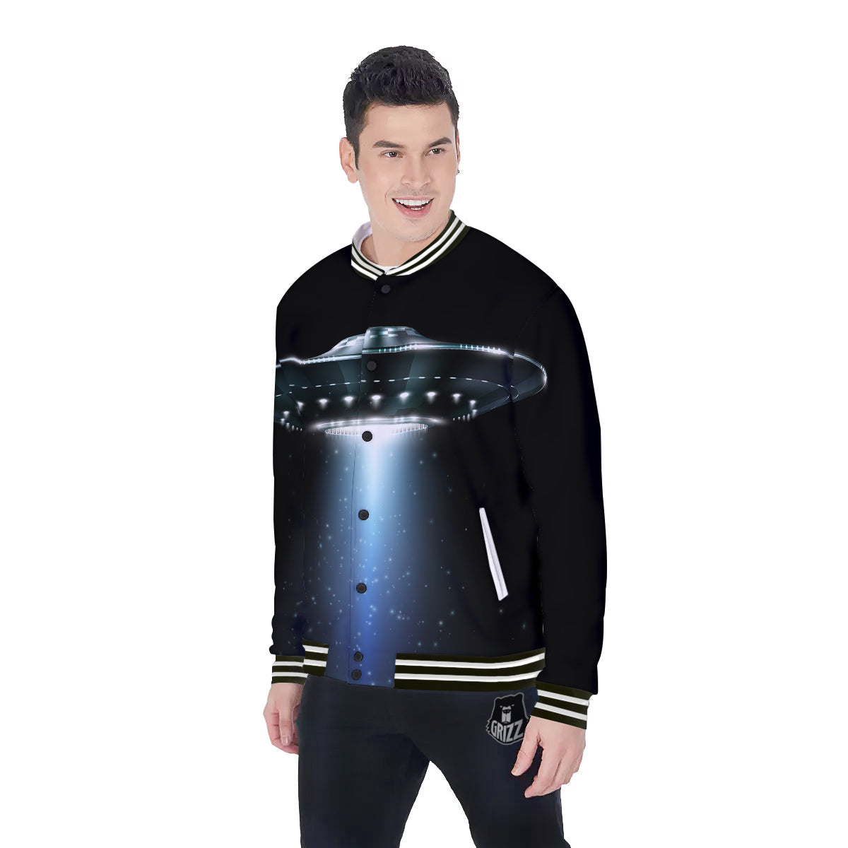 UFO Night Dark Print Baseball Jacket-grizzshop