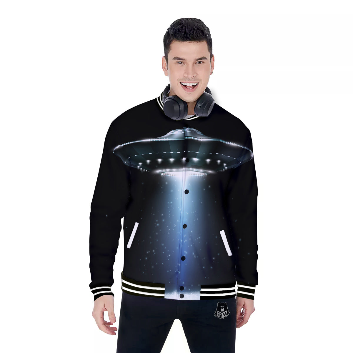 UFO Night Dark Print Baseball Jacket-grizzshop