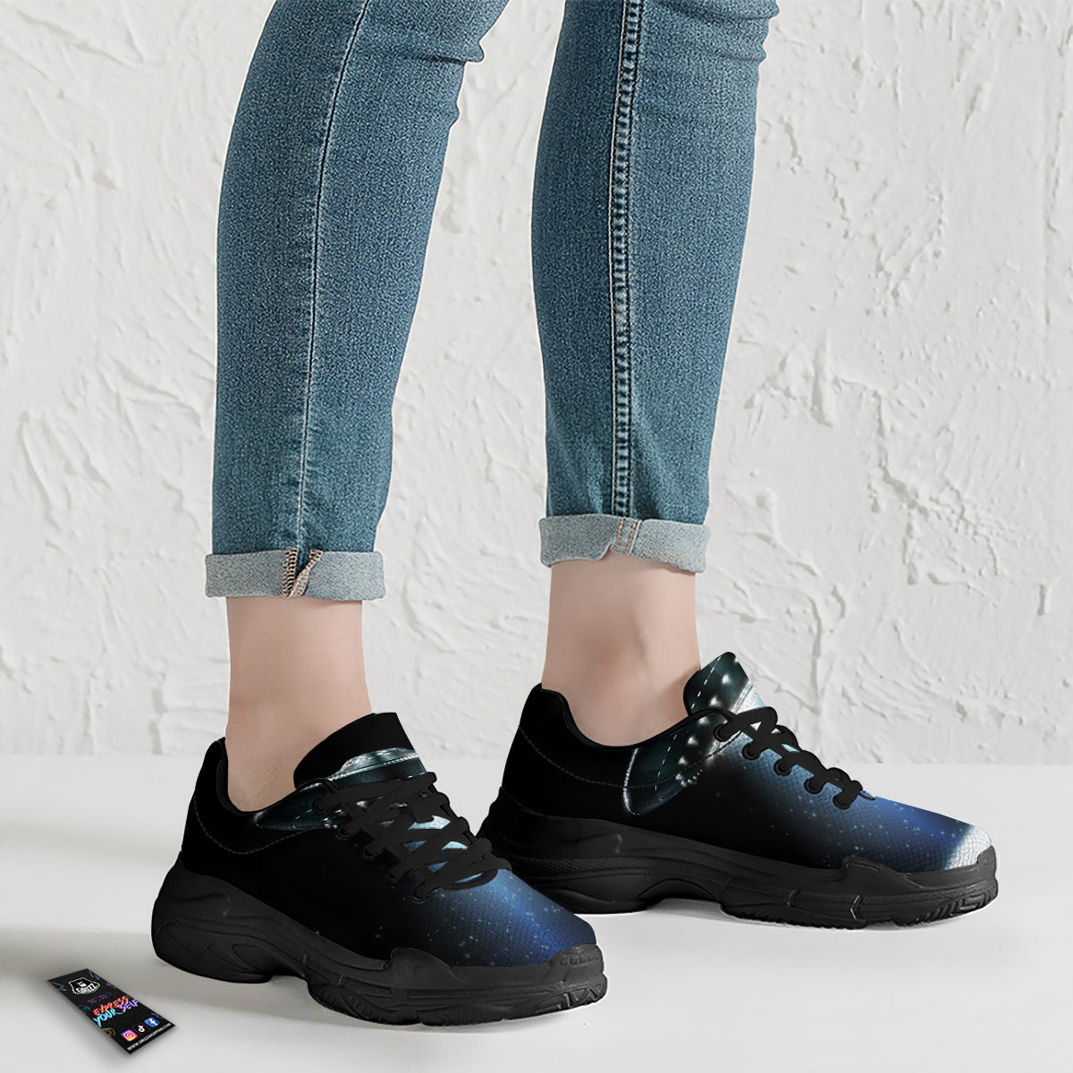 UFO Night Dark Print Black Chunky Shoes-grizzshop