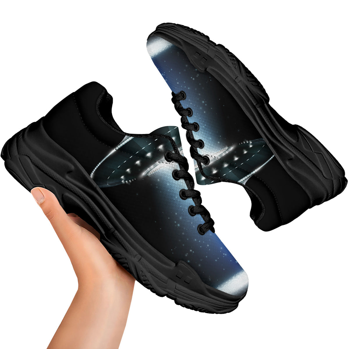 UFO Night Dark Print Black Chunky Shoes-grizzshop