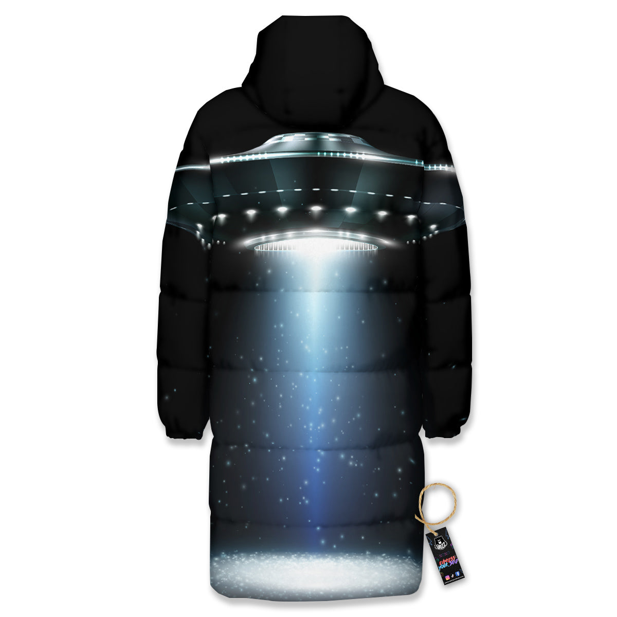 UFO Night Dark Print Long Down Jacket-grizzshop