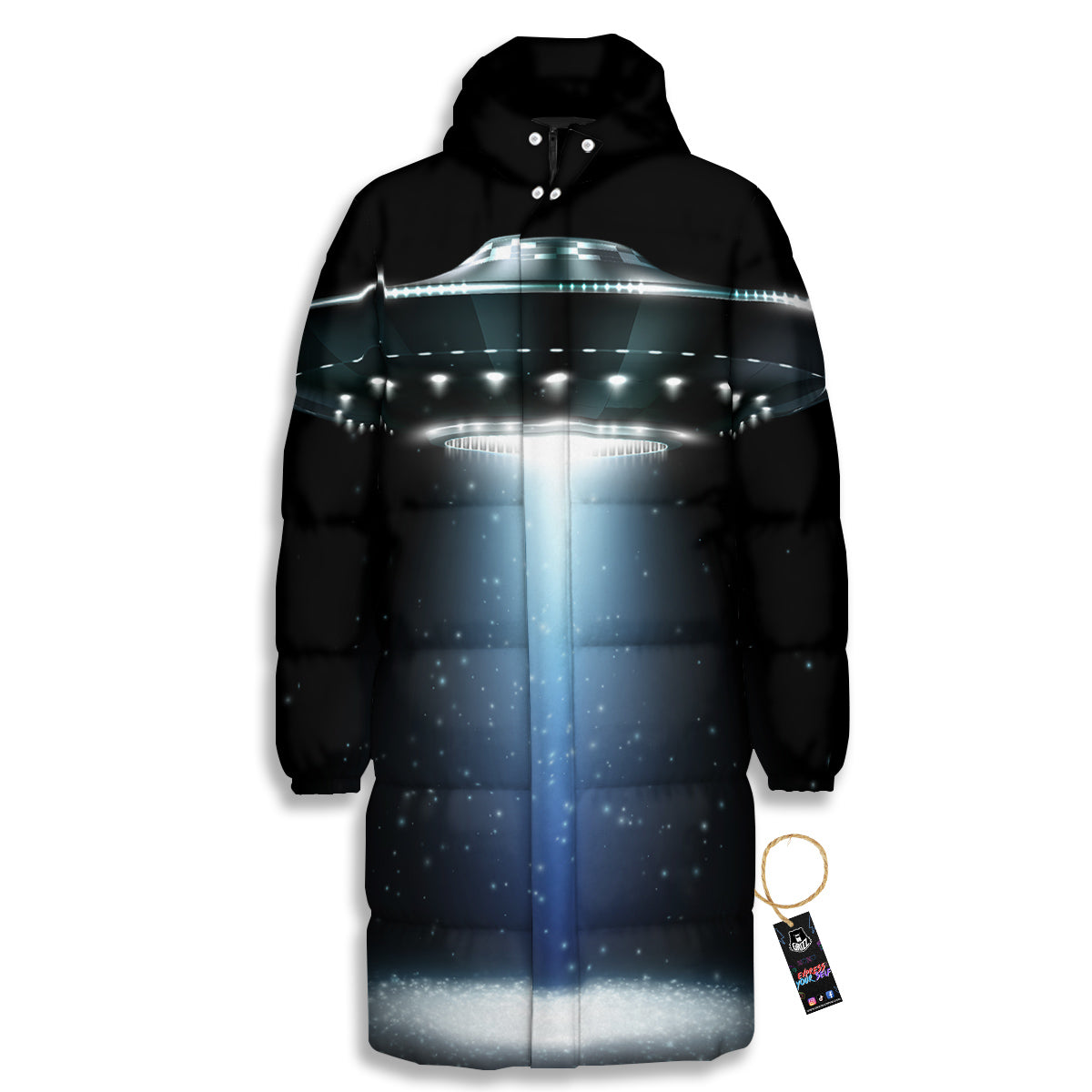 UFO Night Dark Print Long Down Jacket-grizzshop
