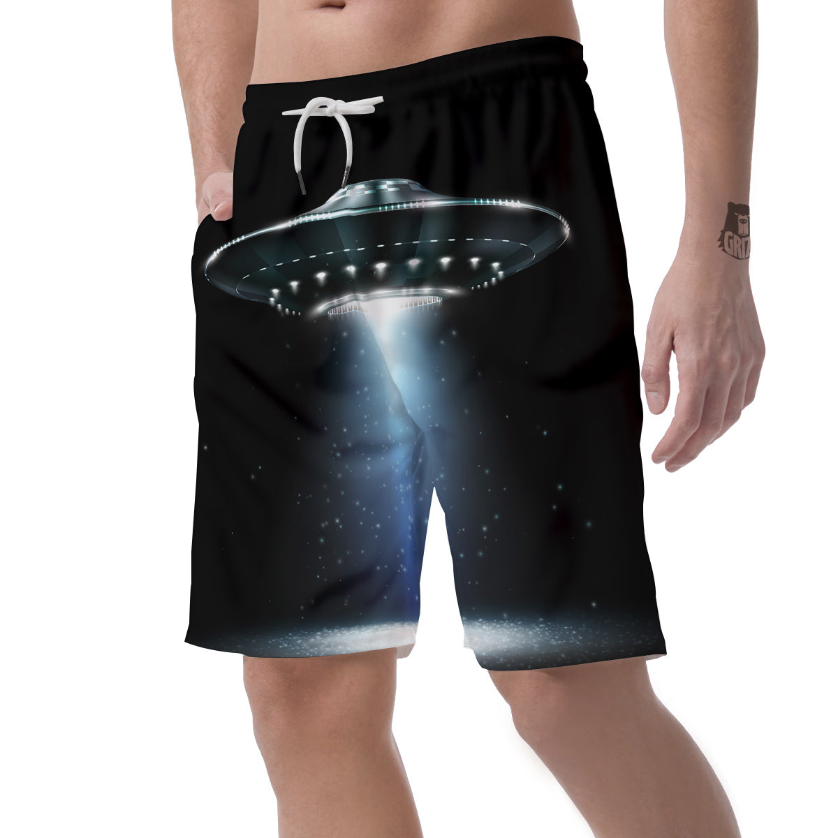 UFO Night Dark Print Men's Shorts-grizzshop