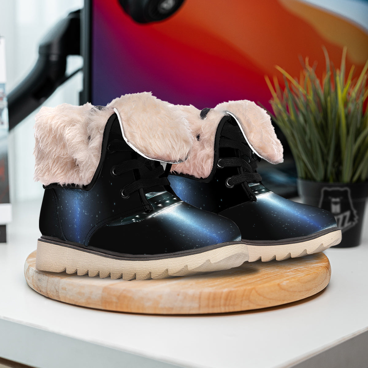 UFO Night Dark Print Snow Boots-grizzshop