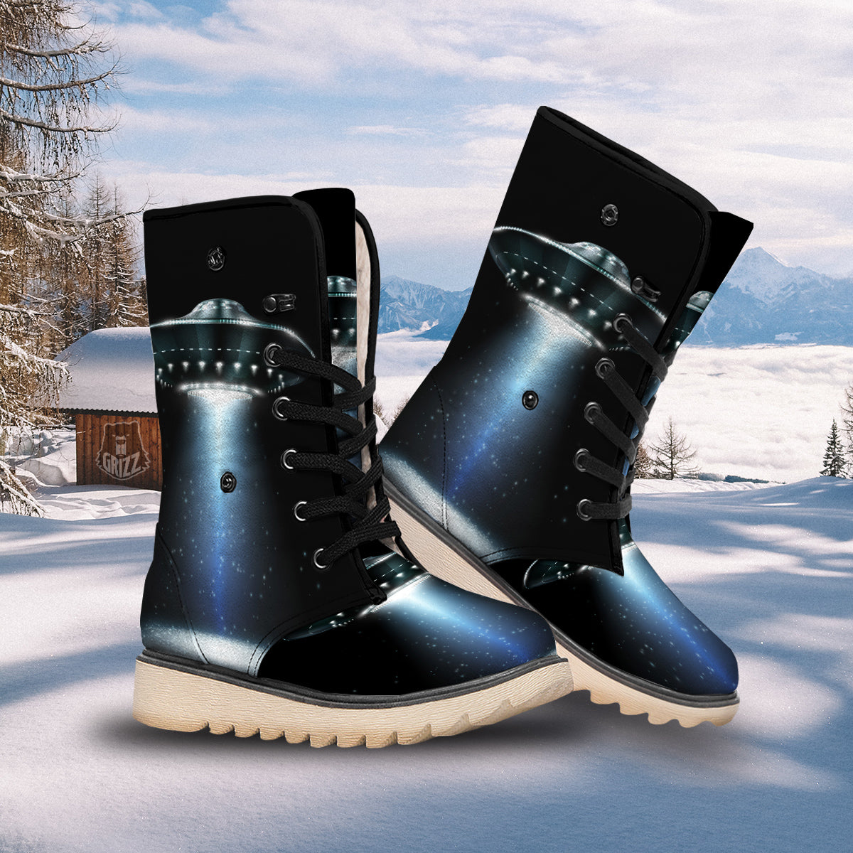 UFO Night Dark Print Snow Boots-grizzshop