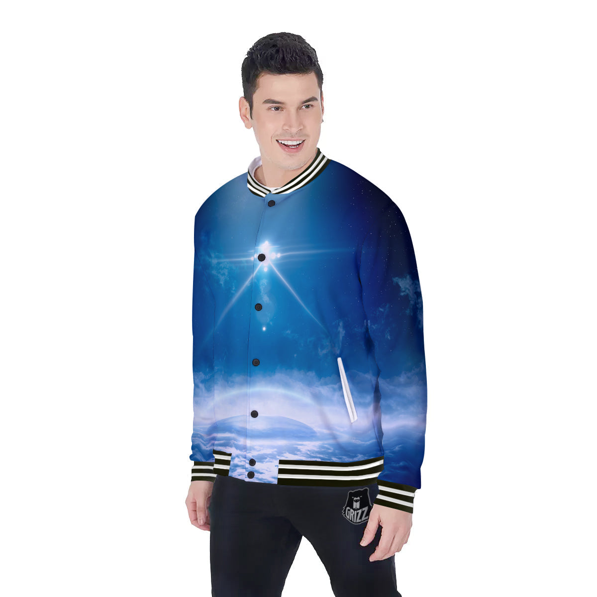 UFO On Planet Earth Print Baseball Jacket-grizzshop