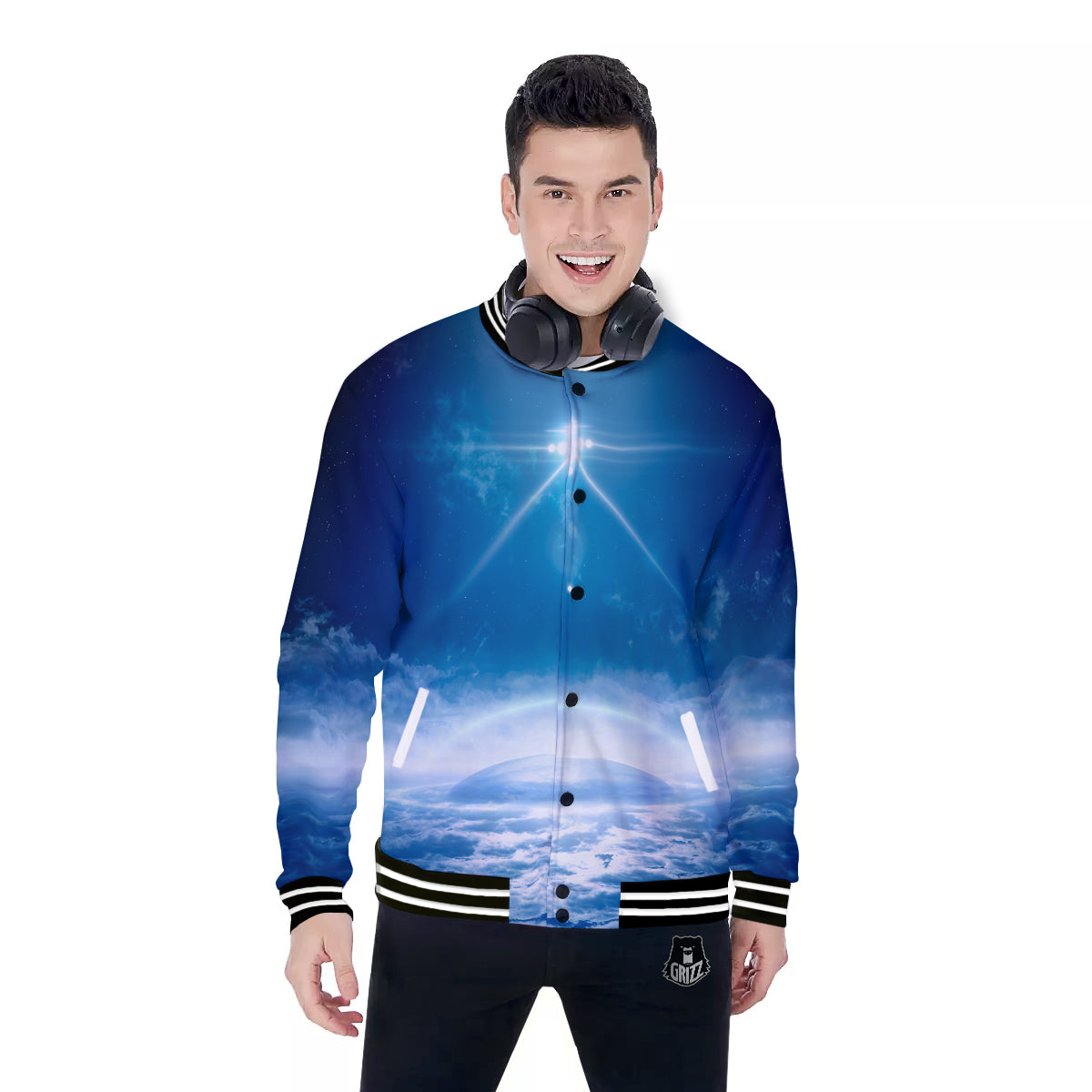UFO On Planet Earth Print Baseball Jacket-grizzshop