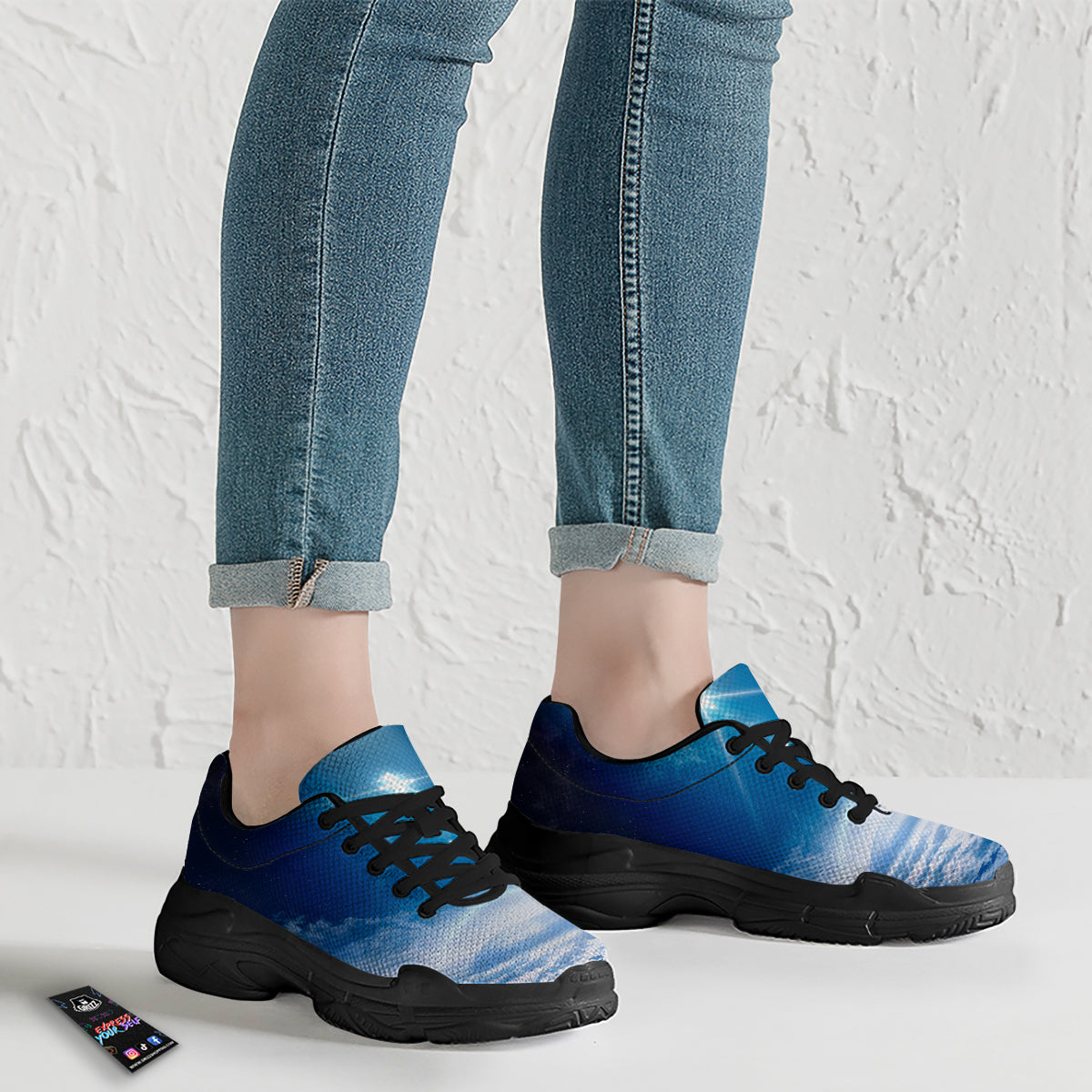 UFO On Planet Earth Print Black Chunky Shoes-grizzshop