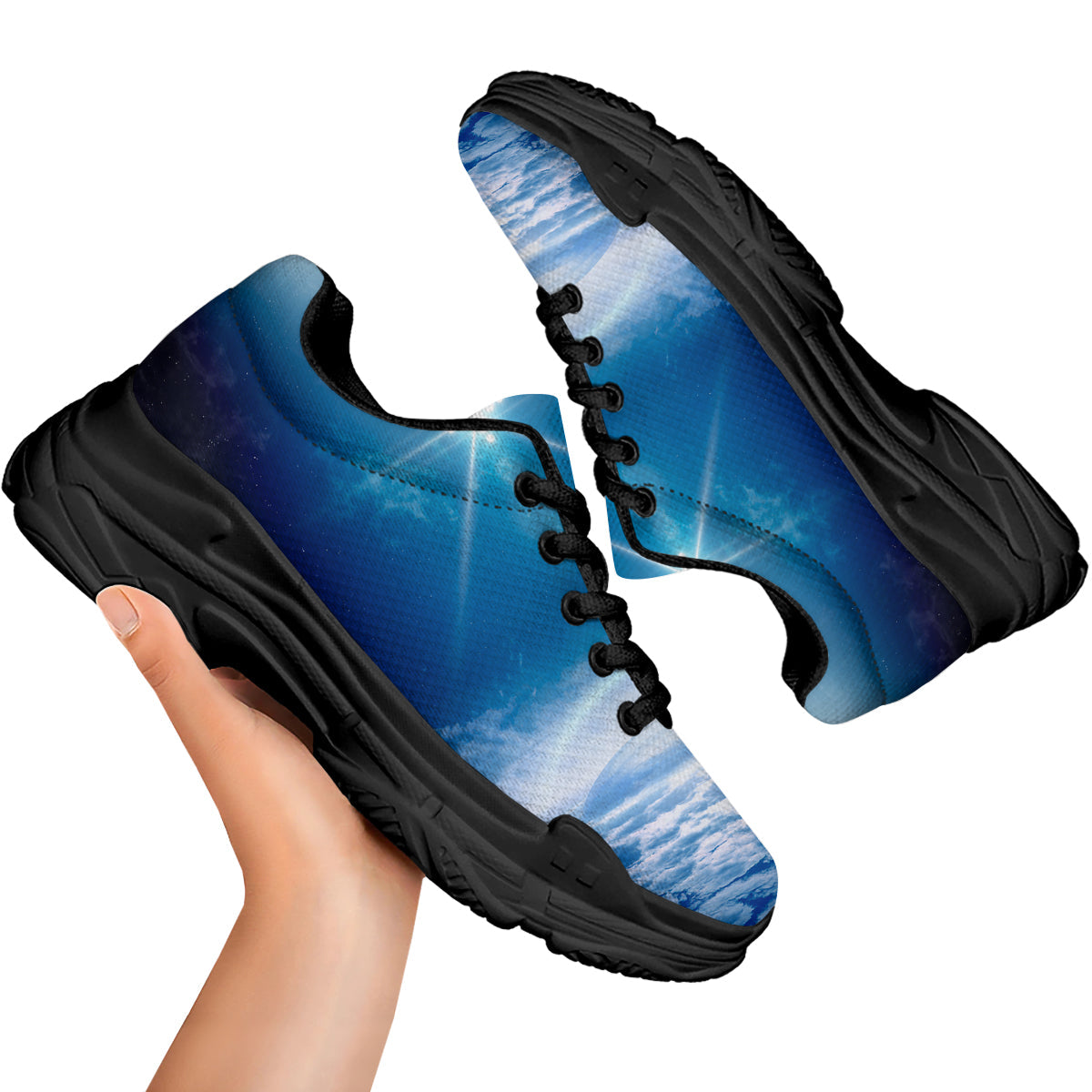 UFO On Planet Earth Print Black Chunky Shoes-grizzshop