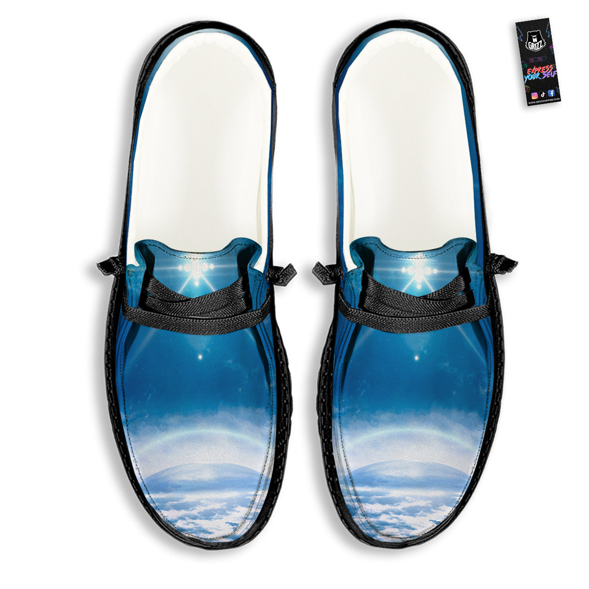 UFO On Planet Earth Print Black Loafers-grizzshop