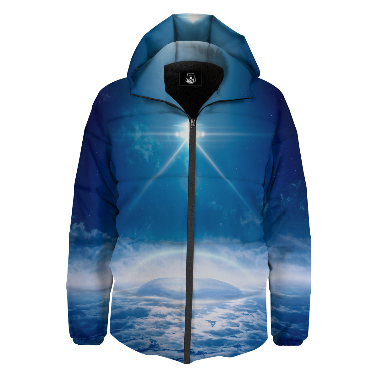 UFO On Planet Earth Print Down Jacket-grizzshop