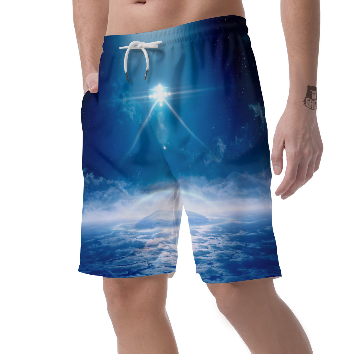 UFO On Planet Earth Print Men's Shorts-grizzshop