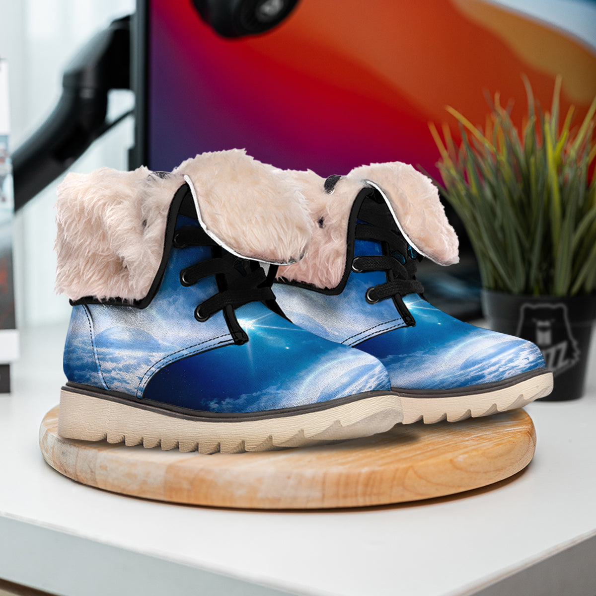 UFO On Planet Earth Print Snow Boots-grizzshop