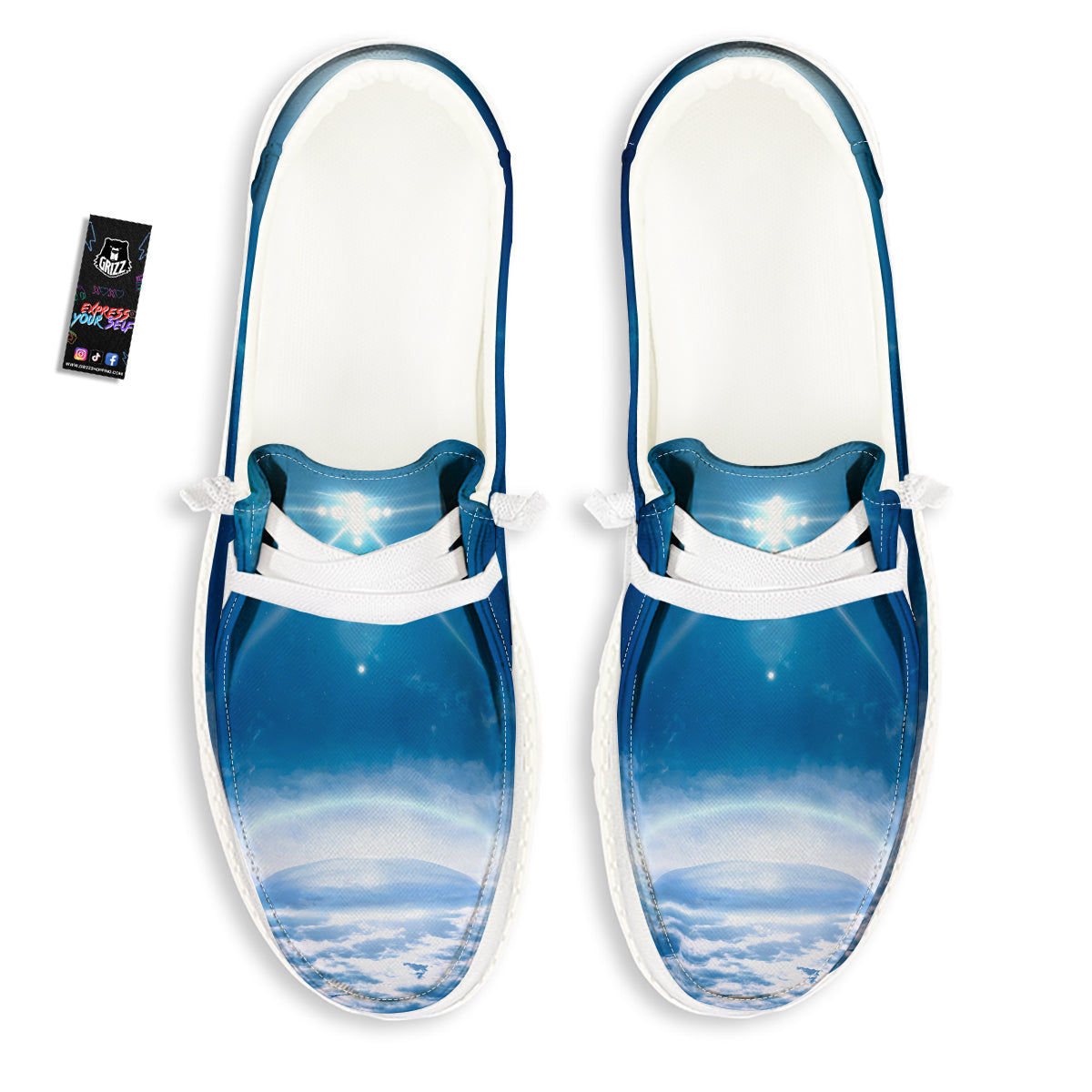 UFO On Planet Earth Print White Loafers-grizzshop
