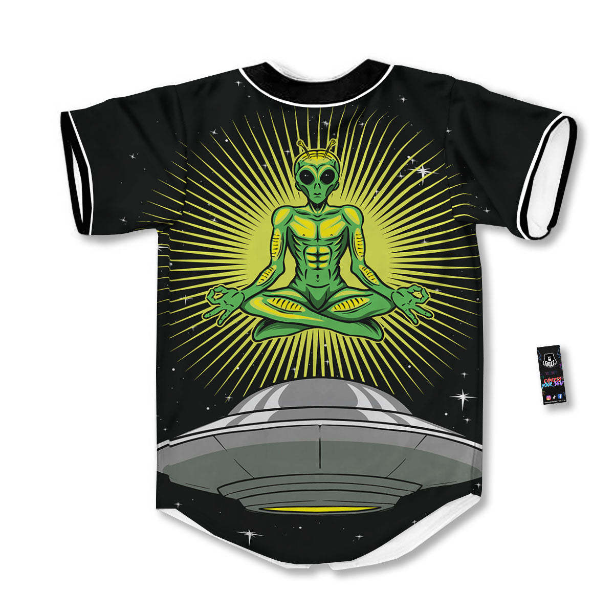 UFO Space Green Alien Print Baseball Jersey-grizzshop