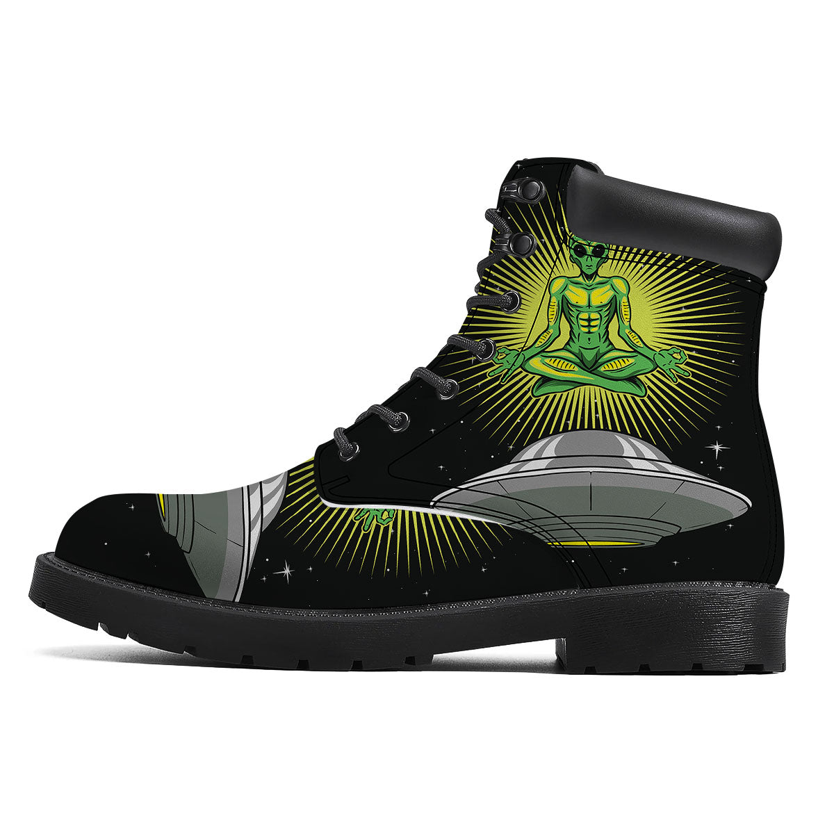 UFO Space Green Alien Print Boots-grizzshop
