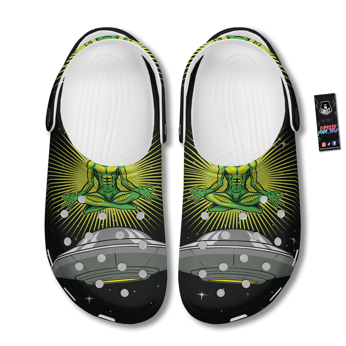 UFO Space Green Alien Print Clog-grizzshop