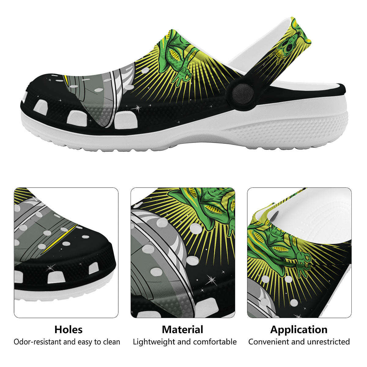 UFO Space Green Alien Print Clog-grizzshop