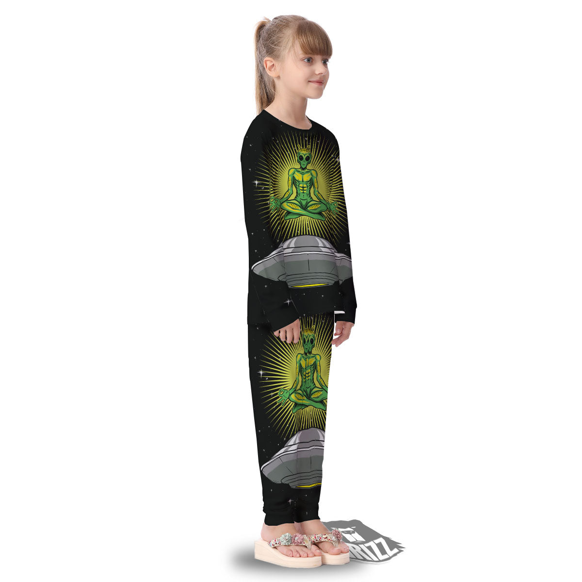 UFO Space Green Alien Print Kid's Pajamas-grizzshop