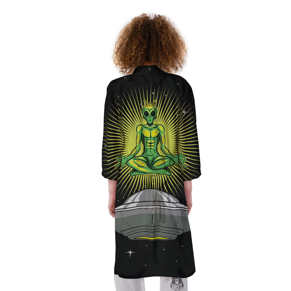 UFO Space Green Alien Print Kimono-grizzshop