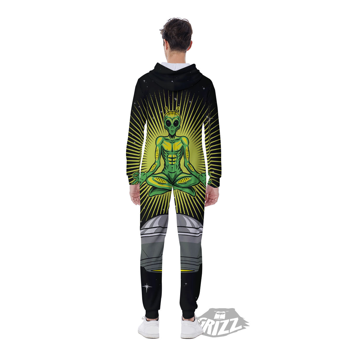 UFO Space Green Alien Print Men's Jumpsuit-grizzshop