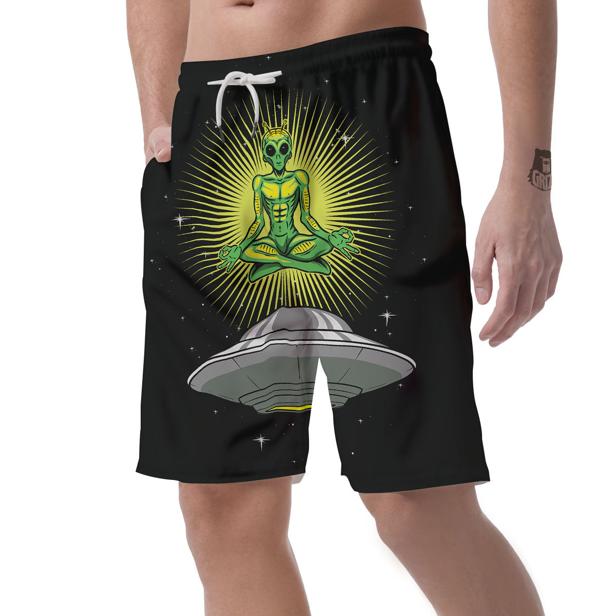 UFO Space Green Alien Print Men's Shorts-grizzshop