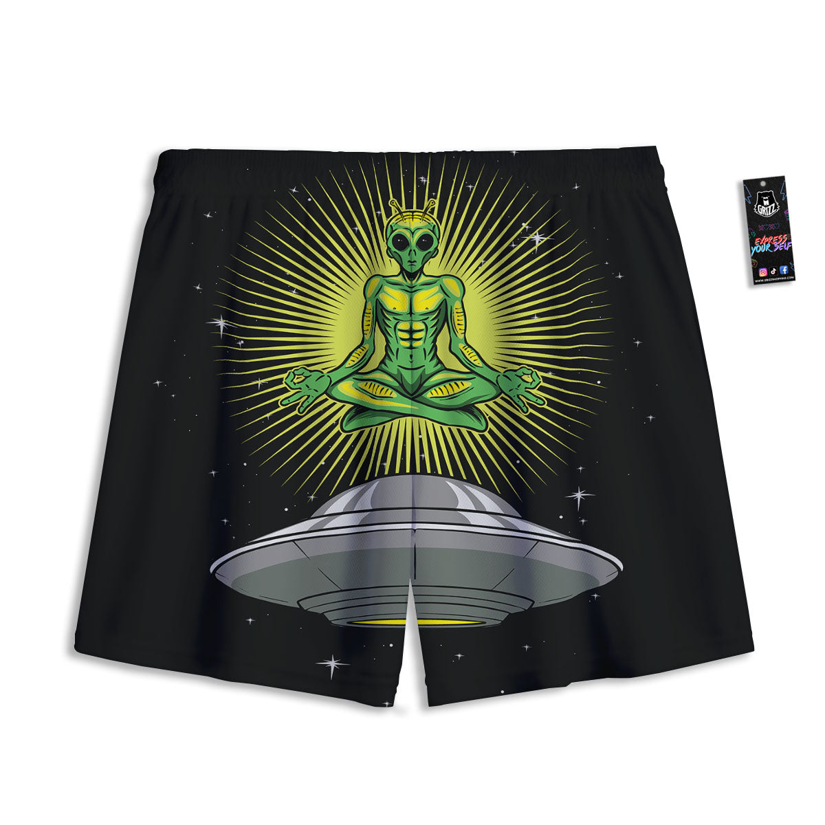 UFO Space Green Alien Print Mesh Shorts
