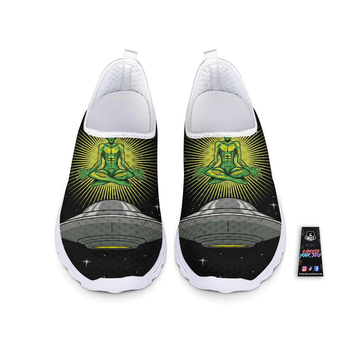 UFO Space Green Alien Print Nurse Shoes-grizzshop