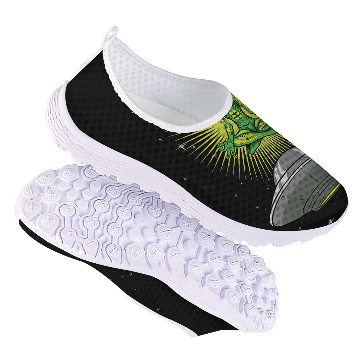 UFO Space Green Alien Print Nurse Shoes-grizzshop