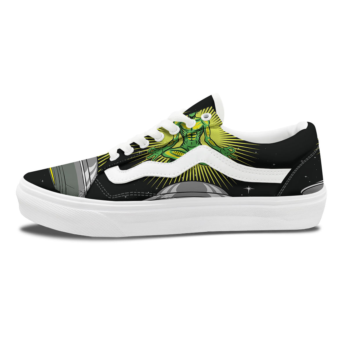 UFO Space Green Alien Print Skate Shoes-grizzshop