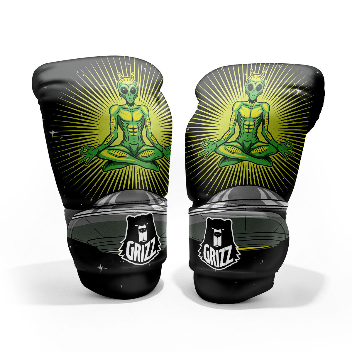 UFO Space Green Alien Print Pro Boxing Glove