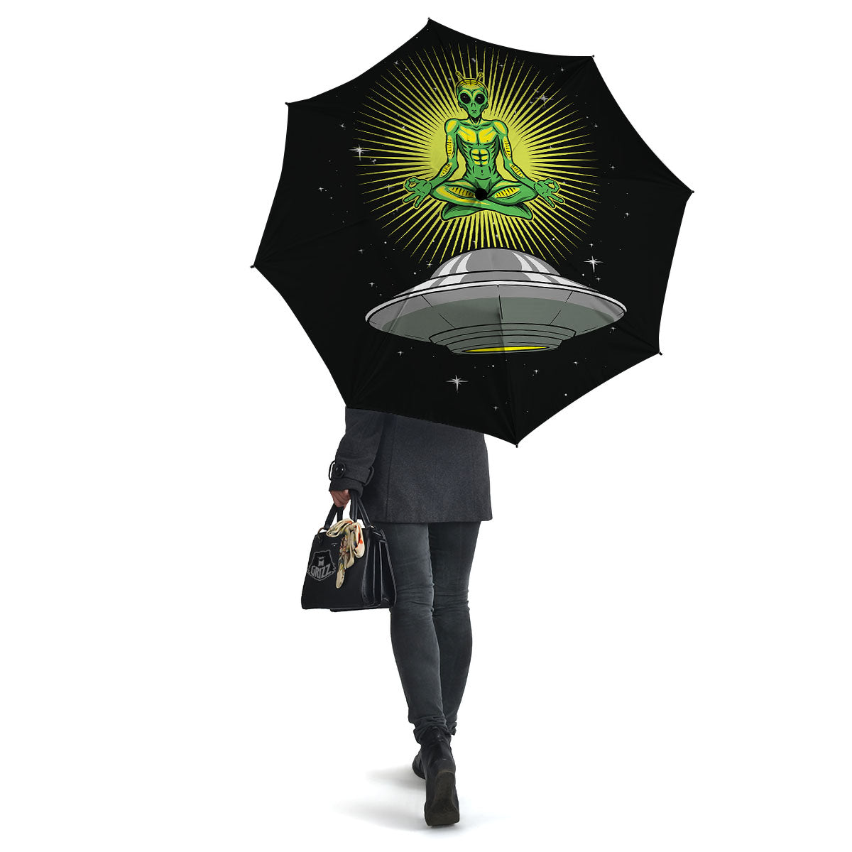 UFO Space Green Alien Print Umbrella-grizzshop