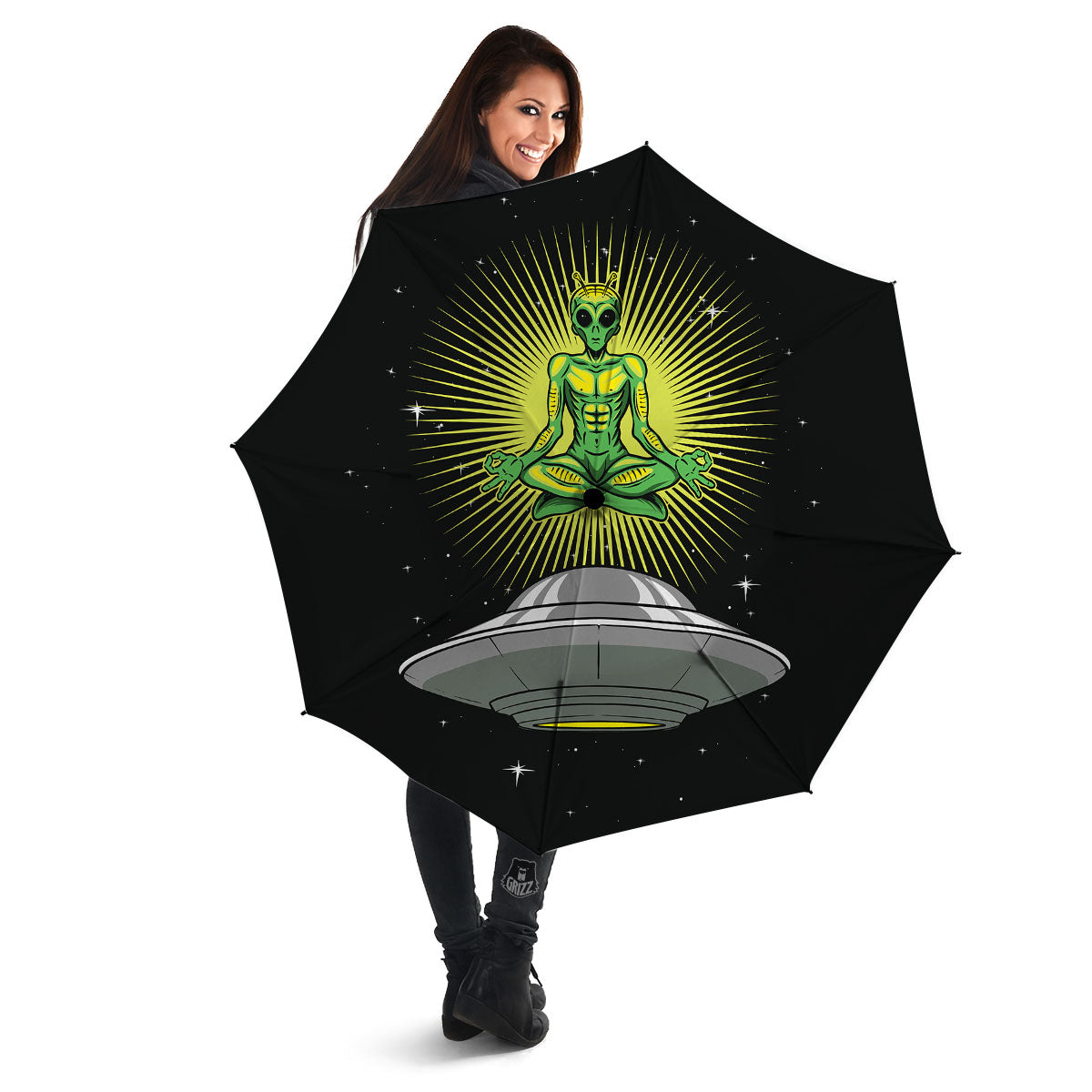 UFO Space Green Alien Print Umbrella-grizzshop